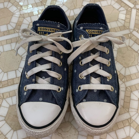 Converse Allstar Shoes, Denim with white polka dots, Size 13 Girls - Picture 4 of 8